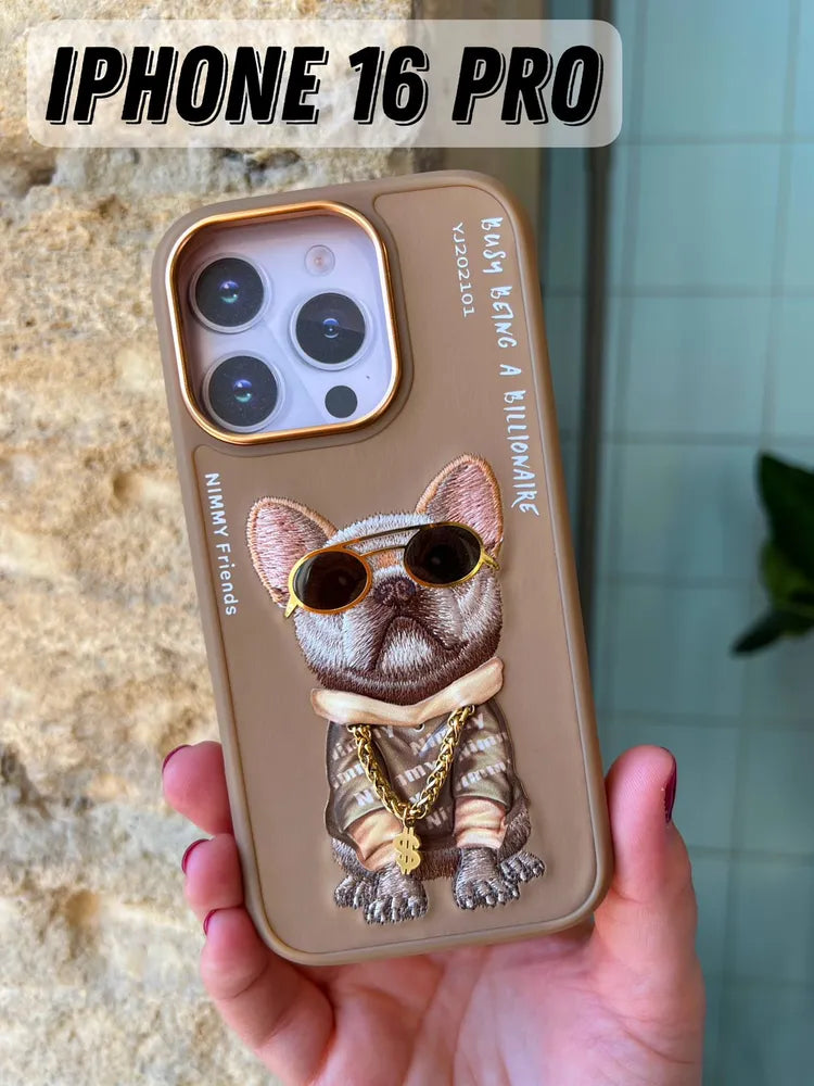 Nimmy Jacket & Chain Series iPhone 16 Case – 3D Embroidered TPU+PC Protective Cover (16/16 Pro/Pro Max)