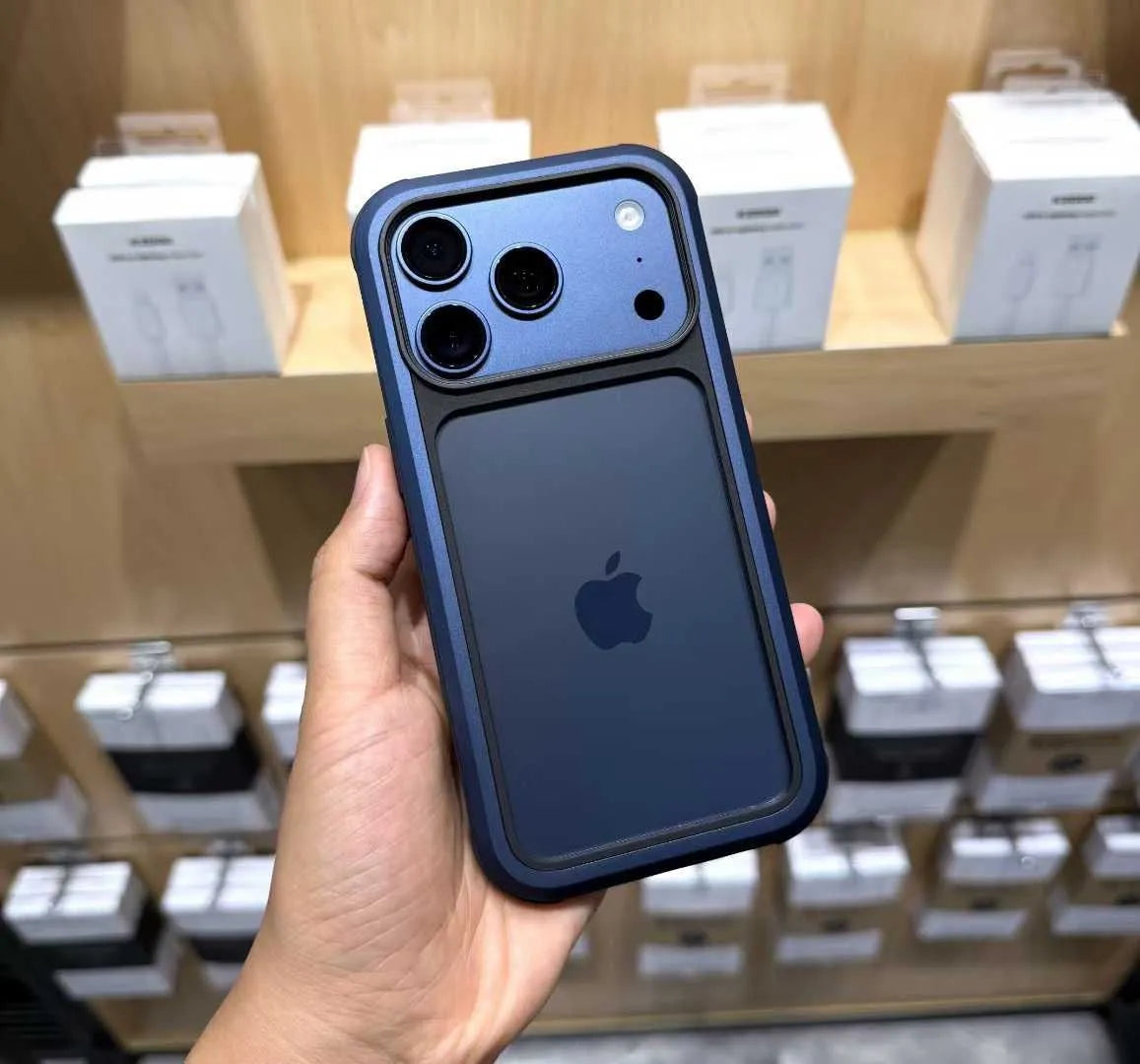 Blue Aluminum Alloy Frame Clear Case for iPhone 17 Pro