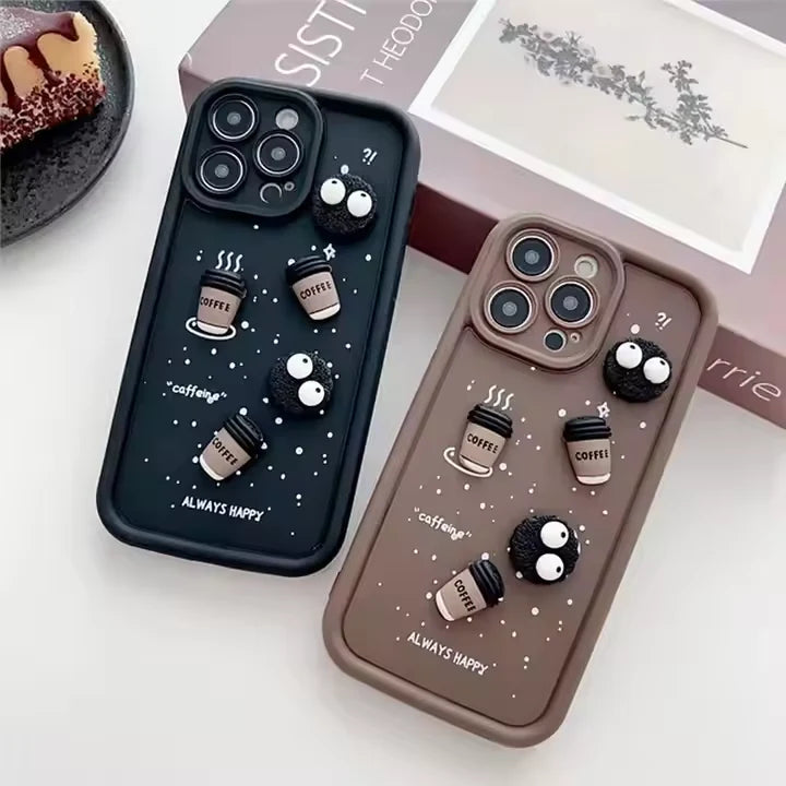 Cute Briquettes Coffee Cartoon Lens Camera Silicone Phone Case