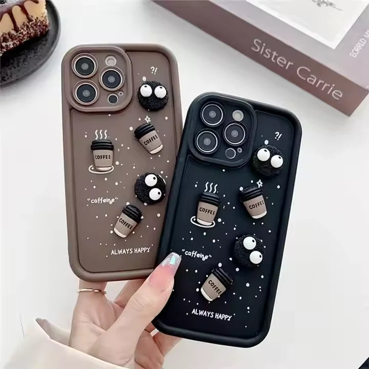 Cute Briquettes Coffee Cartoon Lens Camera Silicone Phone Case