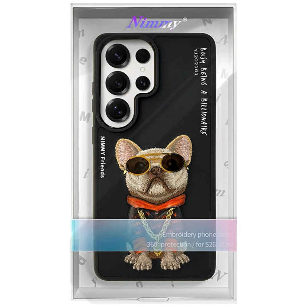 Nimmy Dog Chain Case for Samsung Galaxy S26 Ultra, S25 Ultra, S24 Ultra – Luxury Designer Grip Cover (Black, Shockproof)