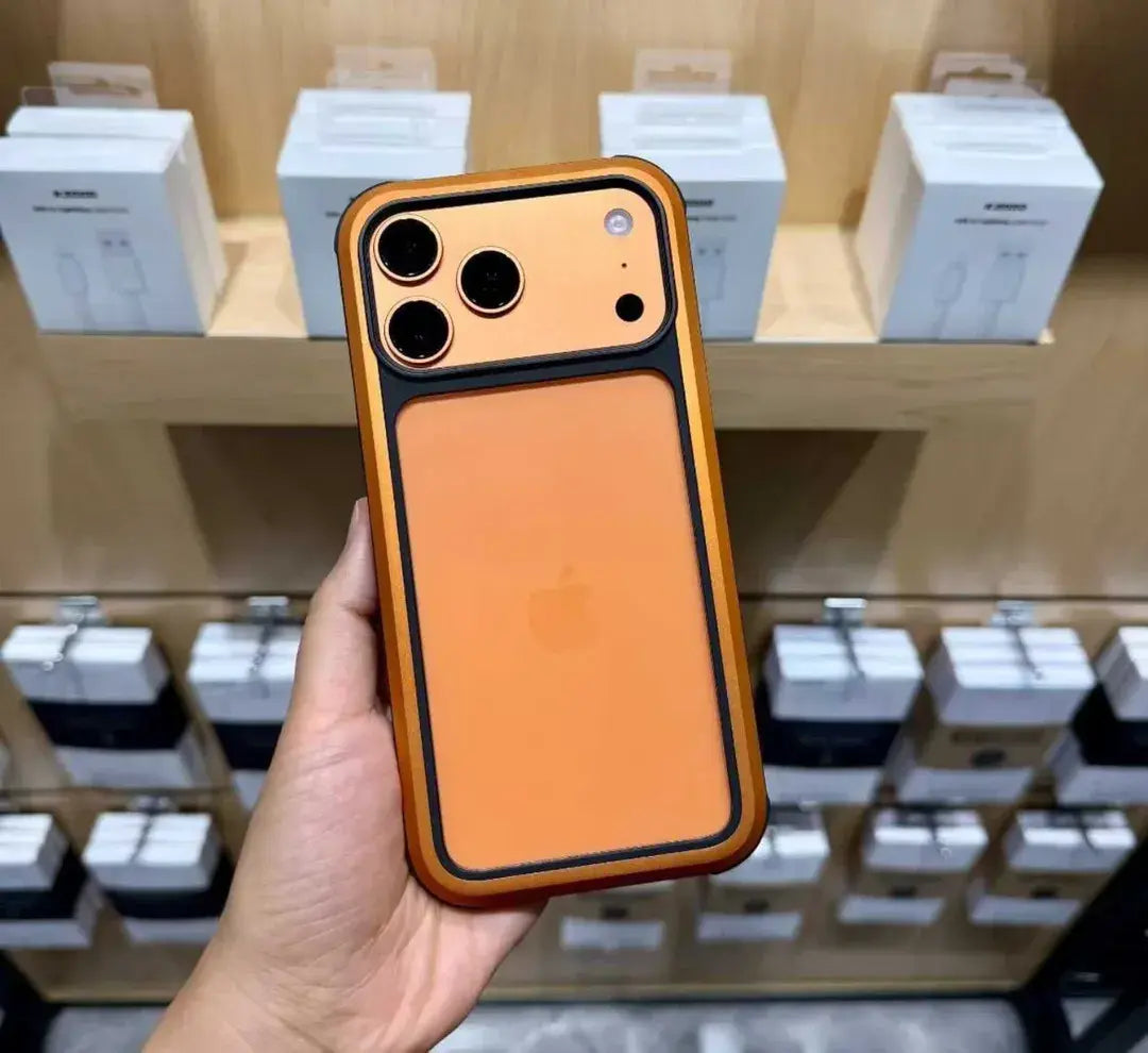 Orange Metal Frame Transparent Case for iPhone 17 Pro Max