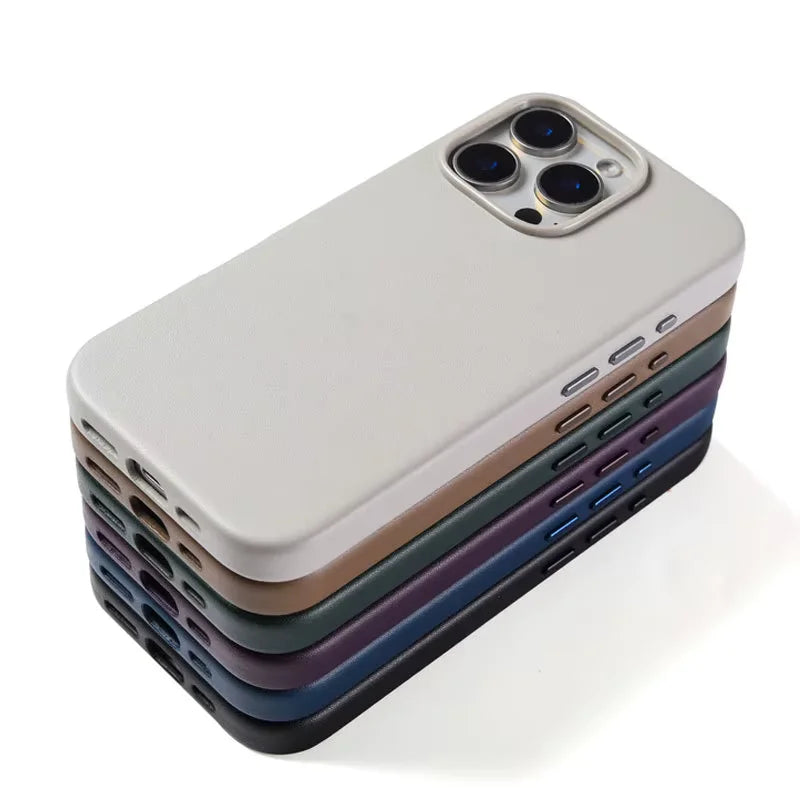 Apple Original Leather Case with MagSafe for iPhone 16 / 16 Pro / 16 Pro Max – Black, Grey, Titanium Brown, Dark Purple, Green, Blue