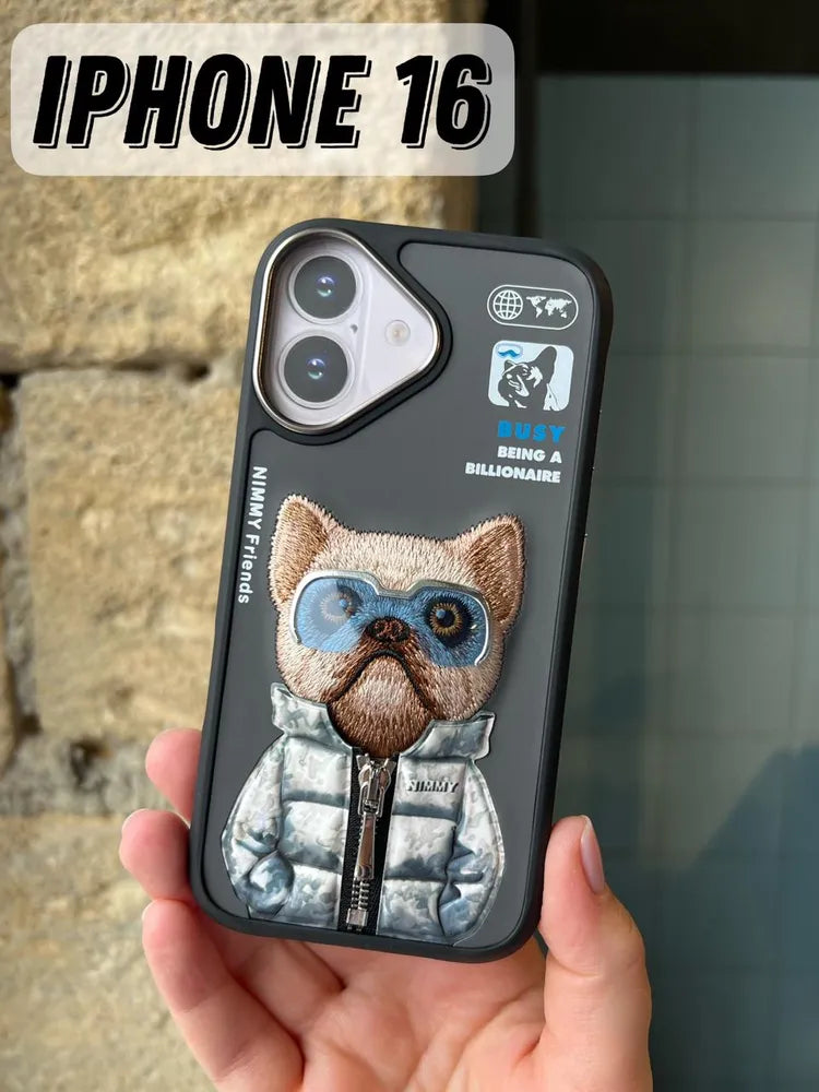 Nimmy case iPhone 16 Rich Tycoon Brown Bear embroidered chain series case