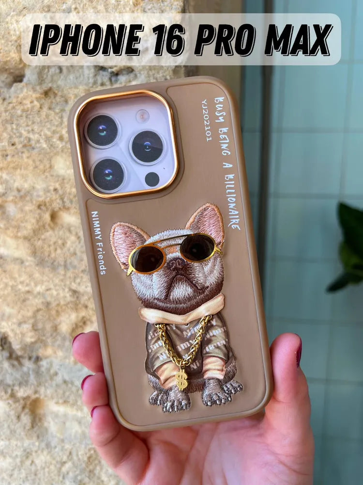 Nimmy Jacket & Chain Series iPhone 16 Case – 3D Embroidered TPU+PC Protective Cover (16/16 Pro/Pro Max)