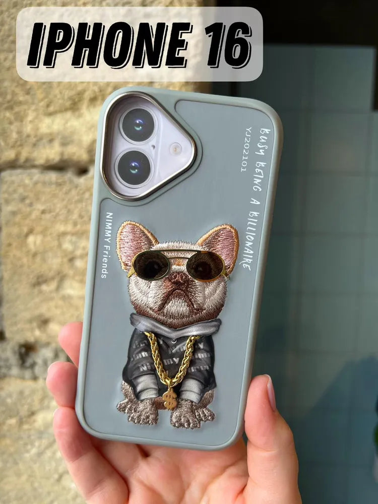 Nimmy Jacket & Chain Series iPhone 16 Case – 3D Embroidered TPU+PC Protective Cover (16/16 Pro/Pro Max)