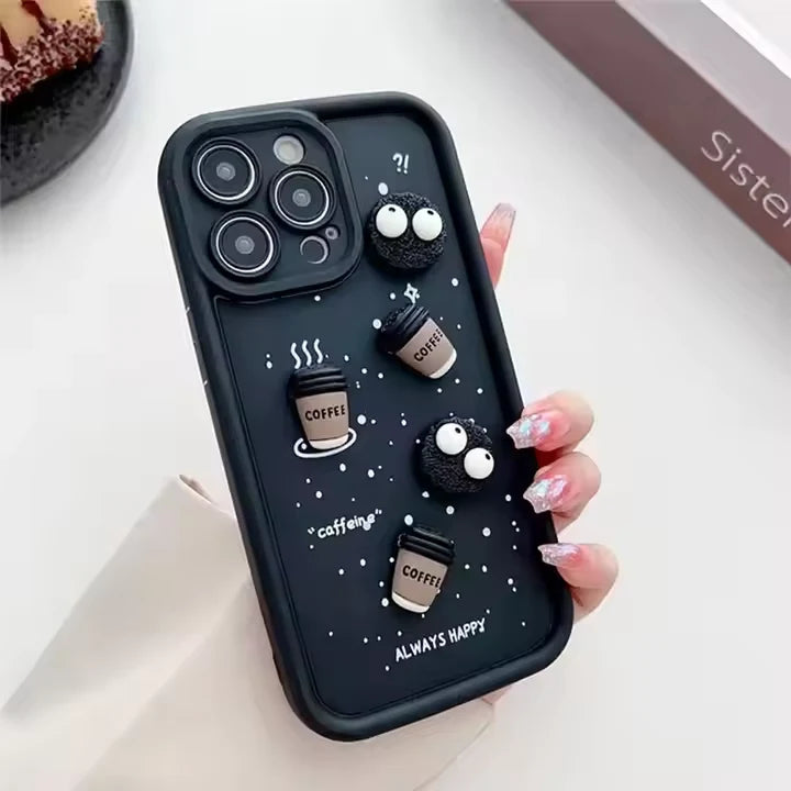 Cute Briquettes Coffee Cartoon Lens Camera Silicone Phone Case