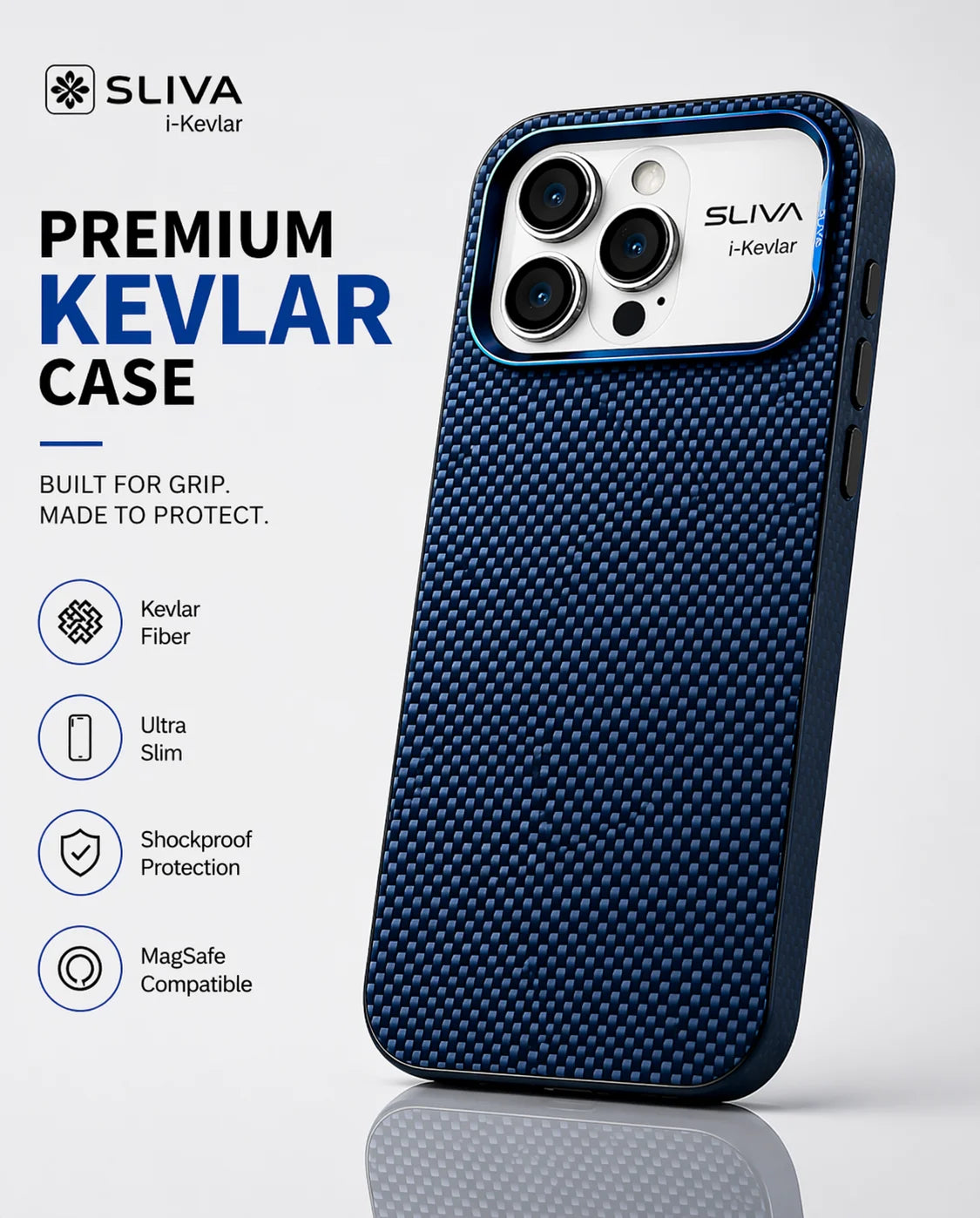 SLIVA i-Kevlar Carbon Fiber Case – Blue for iPhone | Slim, Shockproof, MagSafe