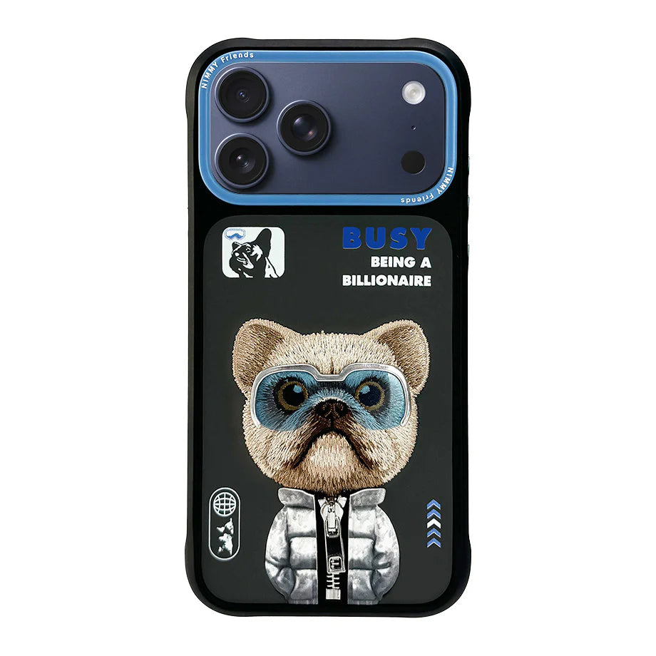 NIMMY DOG CHAIN CASE – BLACK BLUE | Premium Metal Chain Grip, Shockproof Dual-Layer Protection for iPhone 17 Series