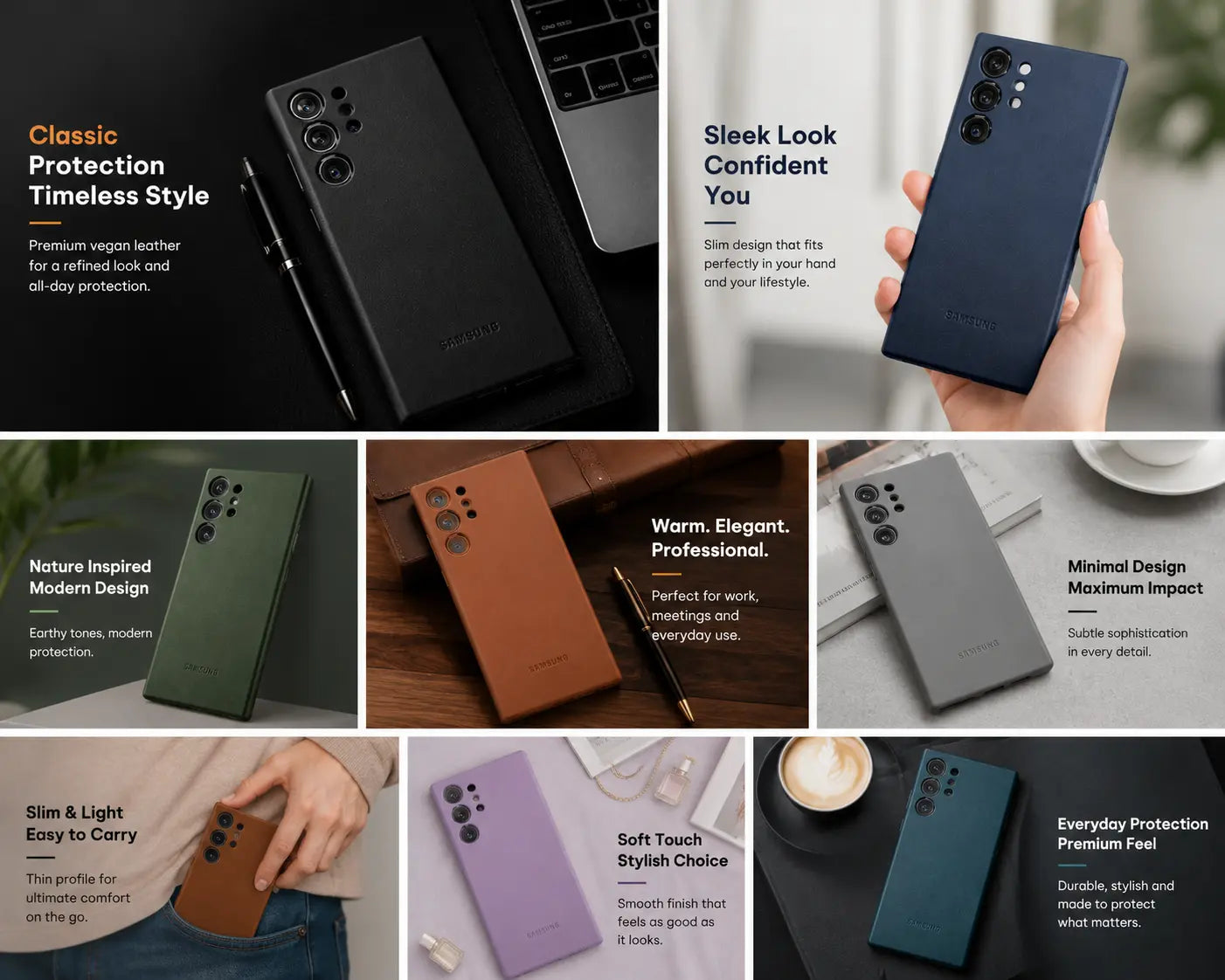 Samsung Galaxy Vegan Leather Case – Premium Slim Soft Inner Luxury Cover | Neas Original