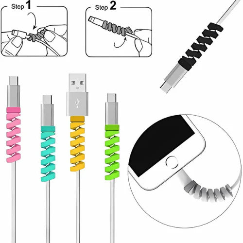 Spiral Charger Spring Cable Protector Data Cable Saver (Pack of 4)