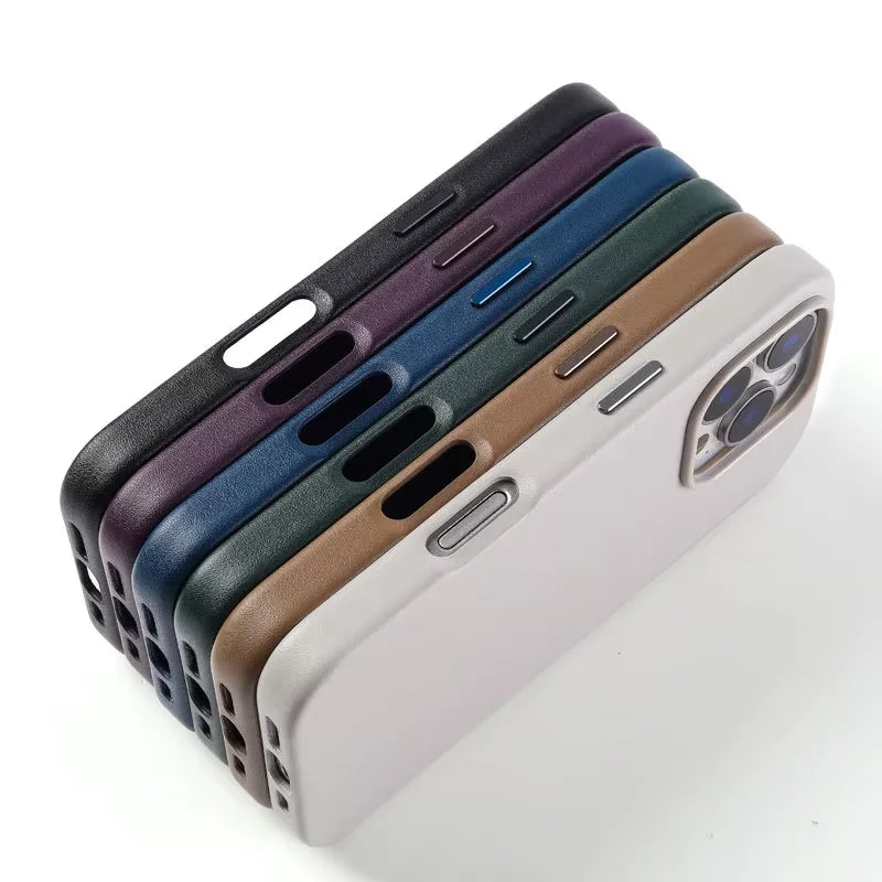 Apple Original Leather Case with MagSafe for iPhone 16 / 16 Pro / 16 Pro Max – Black, Grey, Titanium Brown, Dark Purple, Green, Blue
