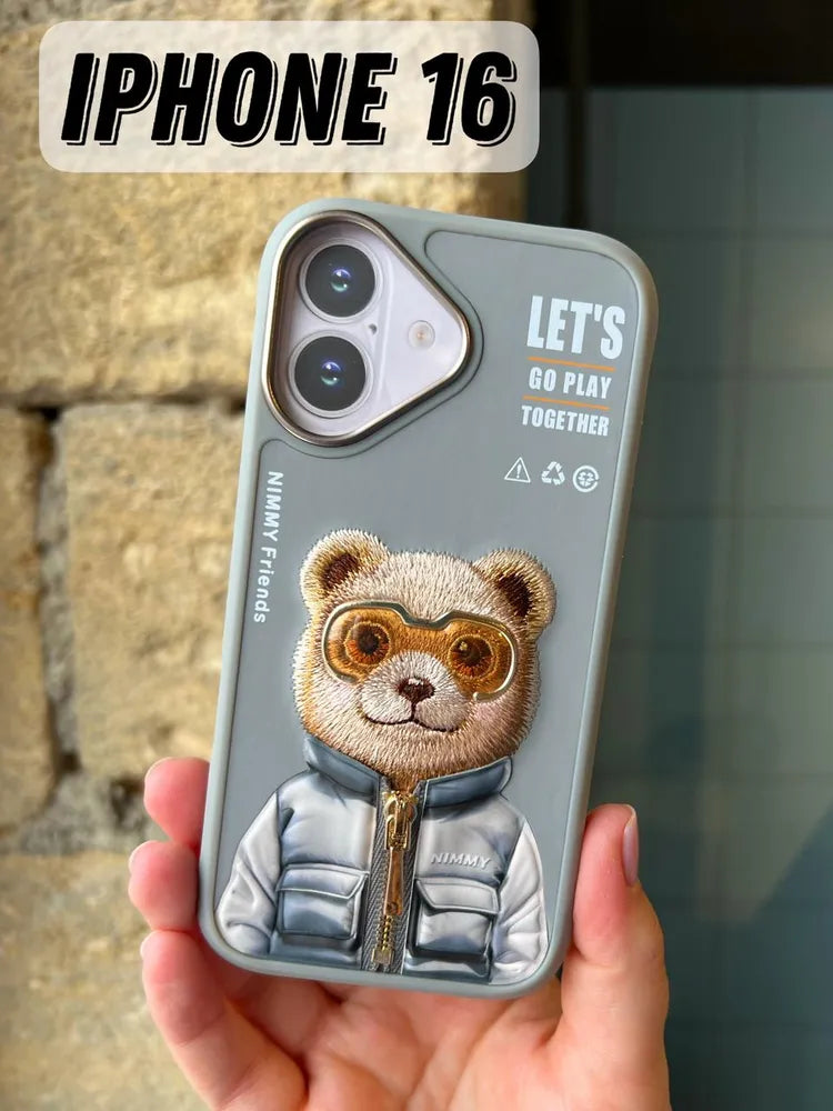 Nimmy case iPhone 16 Grey Bear chain series protective case